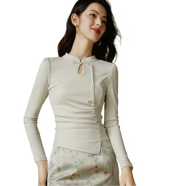 晚白  新中式立领盘扣设计高弹弹力 打底衫 女款