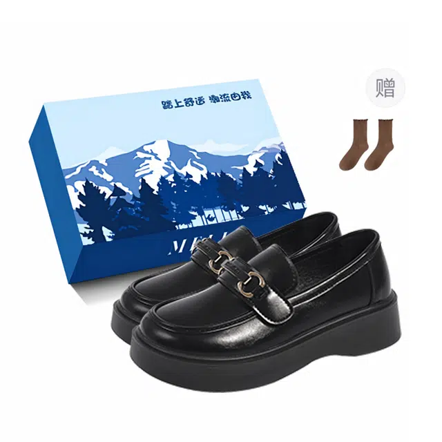 小鹿米利 舒适优雅英伦风一脚蹬 乐福鞋 女 黑色