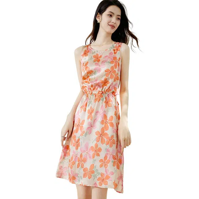 晚白 莱赛尔桑蚕丝印花裙 女款 花色