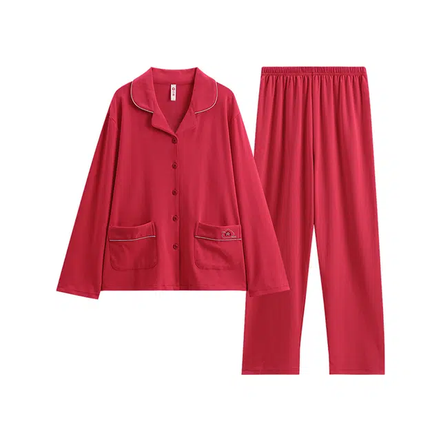 芬腾 纯棉长袖本命年家居服睡衣套装 女款 大红