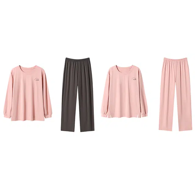 好福份 圆领舒适透气可外穿简约长袖长裤睡衣套装 男女同款