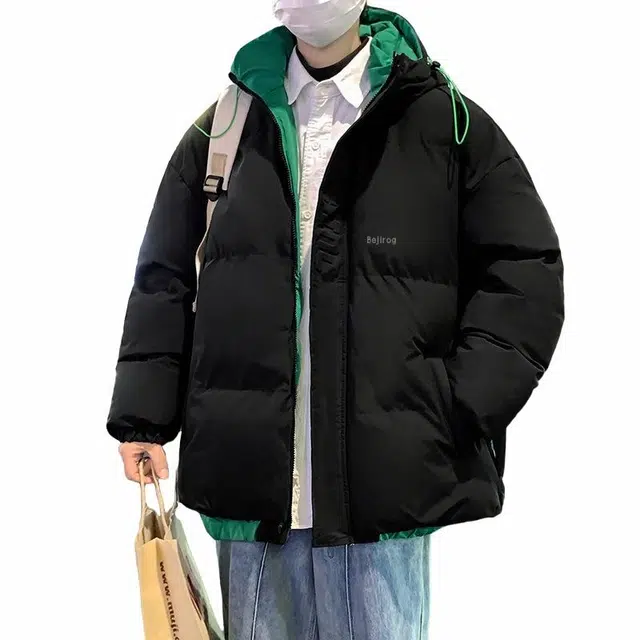 北极绒 厚款撞色面包服学生潮流宽松连帽棉服 男女同款