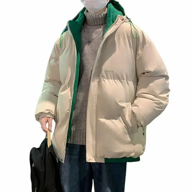 北极绒 厚款撞色面包服学生潮流宽松连帽棉服 男女同款