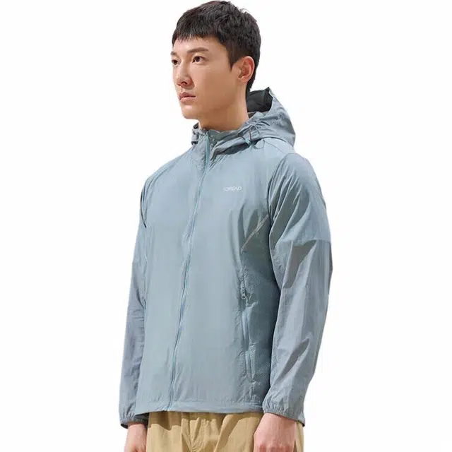 探路者 纯色休闲运动透气防晒服 男款 青蓝灰