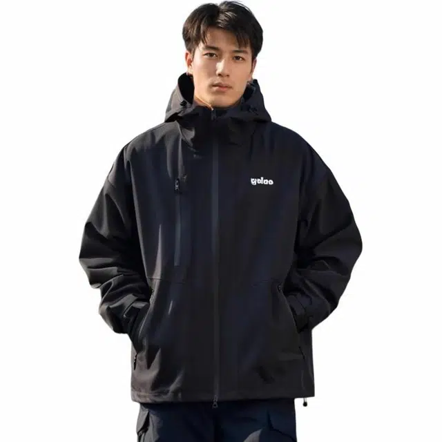 雅鹿  户外登山服三合一厚款抓绒内胆连帽  防水防风冲锋衣 男女同款 黑色