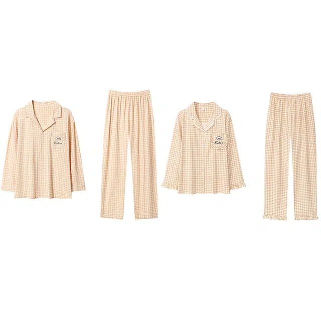 好福份 开衫翻领纯色高级感长袖长裤睡衣套装 男女同款 图片色