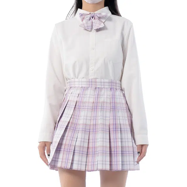 日暮星河 学院风通勤简约长袖上衣日系百褶裙衬衫套装 女款 初恋樱时