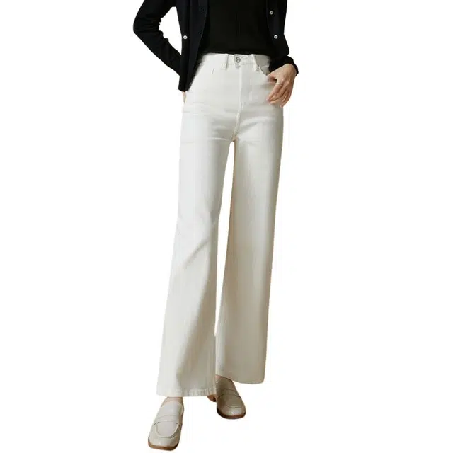 晚白 高腰版型直筒版型牛仔裤 女款 白色