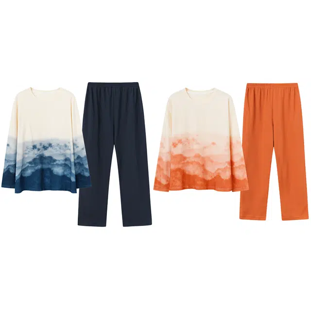 好福份 纯棉透气可外穿长袖长裤极简风睡衣套装 男女同款