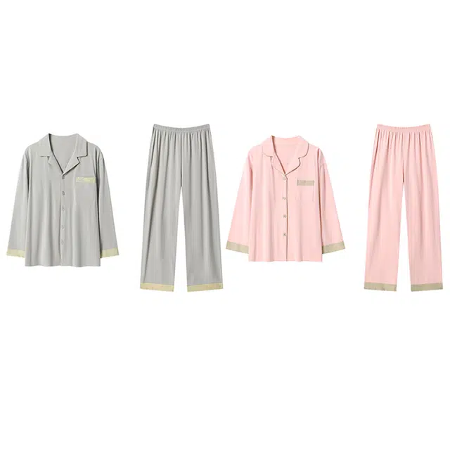 好福份 开衫翻领简约高级感长袖长裤睡衣套装 男女同款
