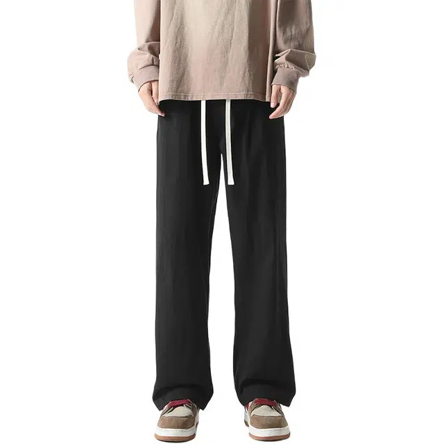 八哥 美式高街冰丝速干高腰抽绳直筒阔腿拖地长裤宽松凉感透气弹力垂感休闲裤 男女同款