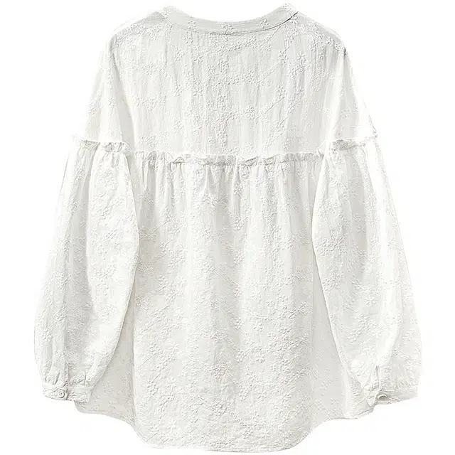 她池 法式优雅木耳边宽松灯笼袖长袖衬衫 女款 白色