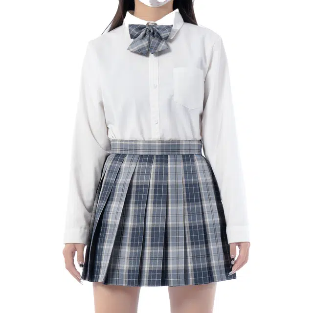 日暮星河 学院风休闲百搭长袖上衣日系百褶裙衬衫套装 女款 青野