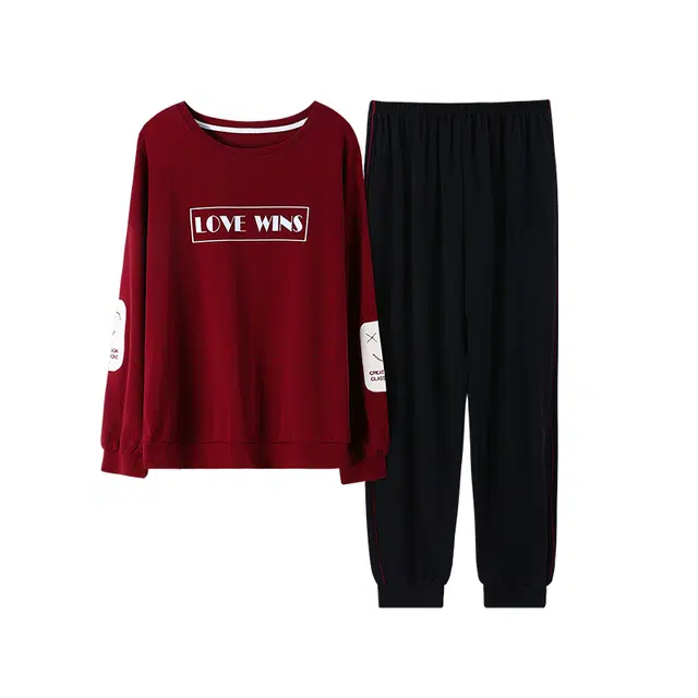 莫代尔 纯棉透气不闷亲肤舒适时尚套头圆领家居服可外穿睡衣套装 男女同款