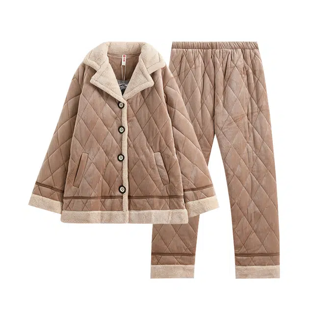 芬腾 家居服三层加厚保暖长袖长裤可外穿睡衣套装 女款