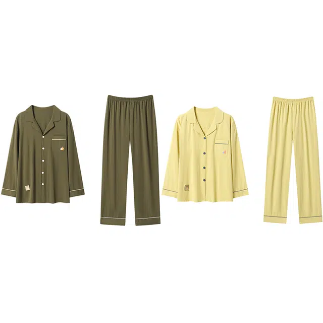 好福份 开衫翻领舒适休闲长袖长裤睡衣套装 男女同款