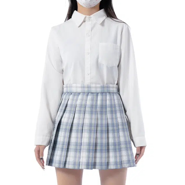日暮星河 学院风百搭舒适时尚长袖上衣日系百褶裙衬衫套装 女款 白溟
