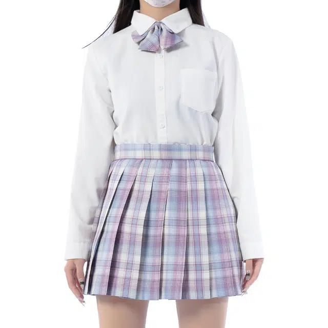 日暮星河 学院风休闲时尚百搭长袖上衣日系百褶裙衬衫套装 女款 玻璃糖
