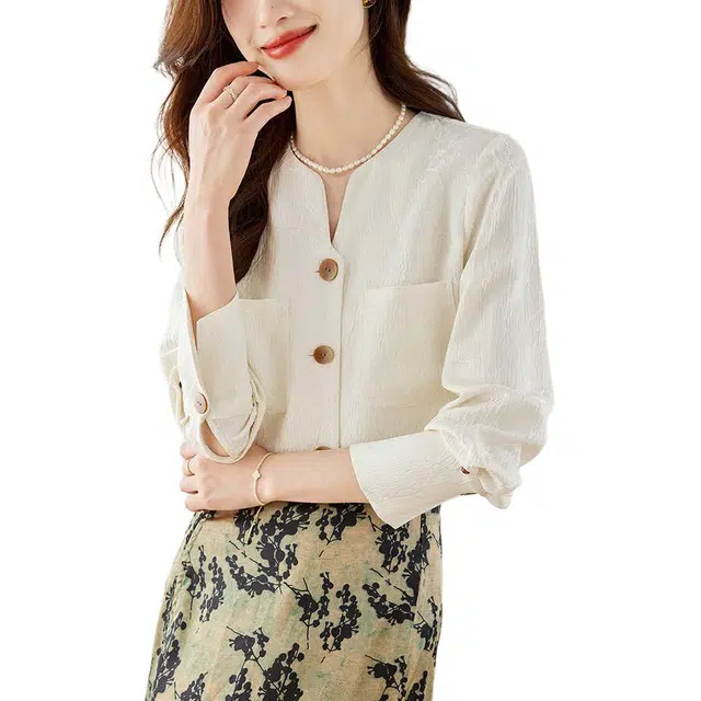 曲韩 时尚休闲小香风长袖衬衫 女款 白色