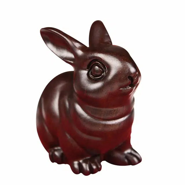 天纵 生动萌趣灵动兔跃精雕生肖好运卯兔文玩摆玩件 黑檀 把件 男女同款情侣款