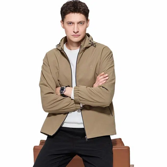 与狼共舞 格纹肌理感休闲抗皱防风可拆卸连帽夹克外套 男款