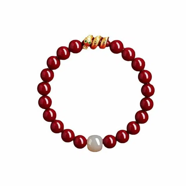 陌阡雪 国潮本命年卷卷蛇转运珠#好运 朱砂 玉石手串 男女同款情侣款