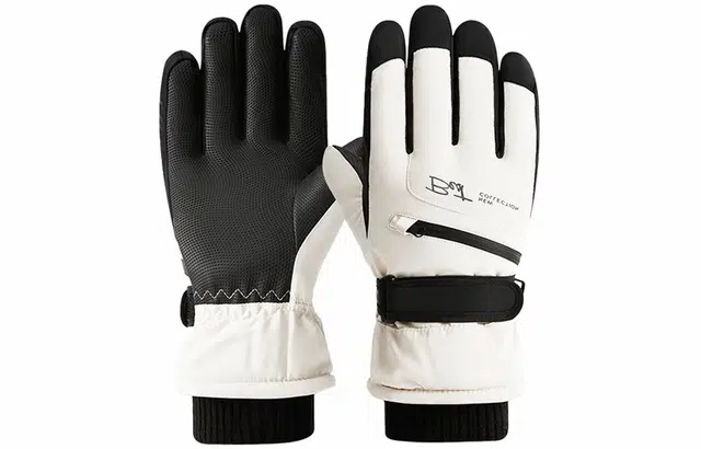 优幽兰 时尚百搭小众设计感拼色多功能滑雪冬季保暖可触屏防寒玩雪防泼水加绒加厚骑行电动车五指分指 聚酯纤维 手套 男女同款情侣款