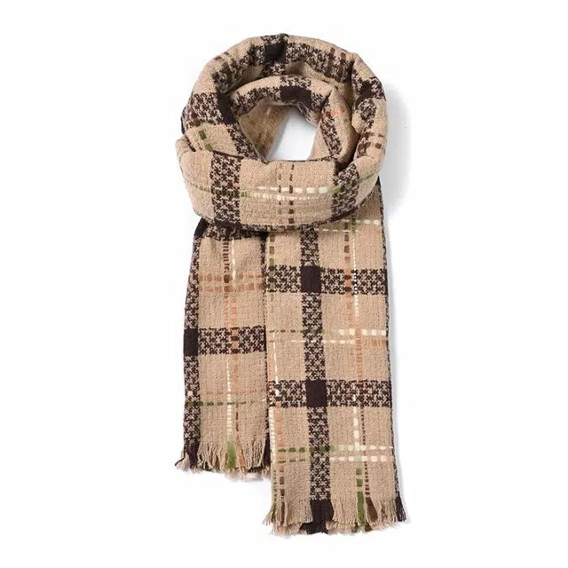啄木鸟 复古格子高级感秋冬保暖韩系百搭加厚防寒美拉德风 绒线围巾 男女同款情侣款