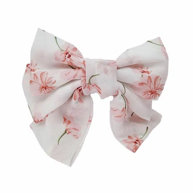 简应舒 碎花大蝴蝶结 优雅少女顶夹边夹夹子发卡 雪纺 发饰发夹 女款