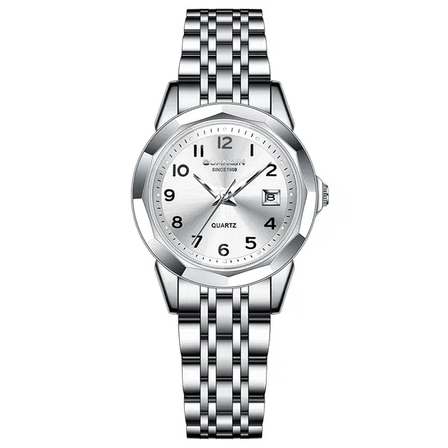 冠琴 精致简约腕表百搭时尚日常夜光防水 石英机芯 精钢表带 国表 女表 银色表盘