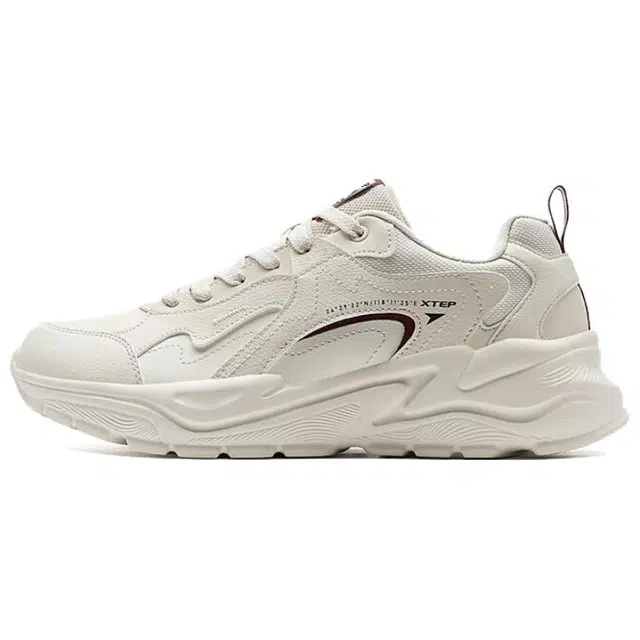 特步 流派 舒适百搭时尚 防滑透气 低帮 生活休闲鞋 男款 茶白色