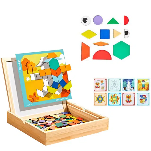 乐乐鱼 磁性七巧板木质智力拼图 早教益智玩具