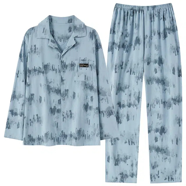 好福份 简约可外穿亲肤休闲长袖长裤睡衣套装 男款 图片色