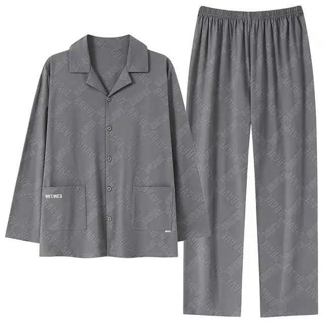 好福份 简约舒适透气可外穿长袖长裤睡衣套装 男款 中灰