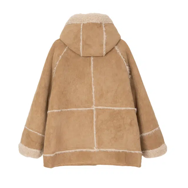 法文箱子 长袖口袋通勤绒感外套 女款 驼色