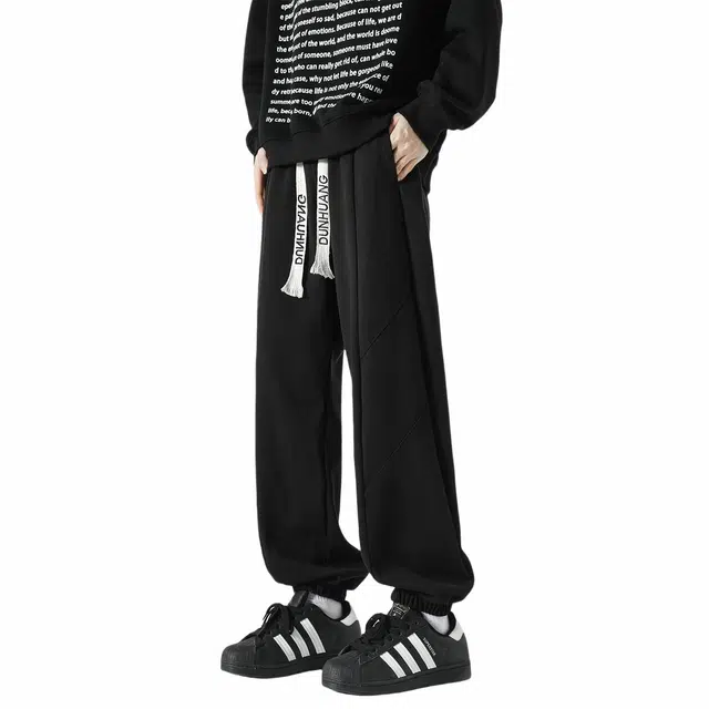 敦煌博物馆 美式高街肌理感百搭宽松加厚保暖束脚卫裤大码运动秋冬季休闲裤 男女同款