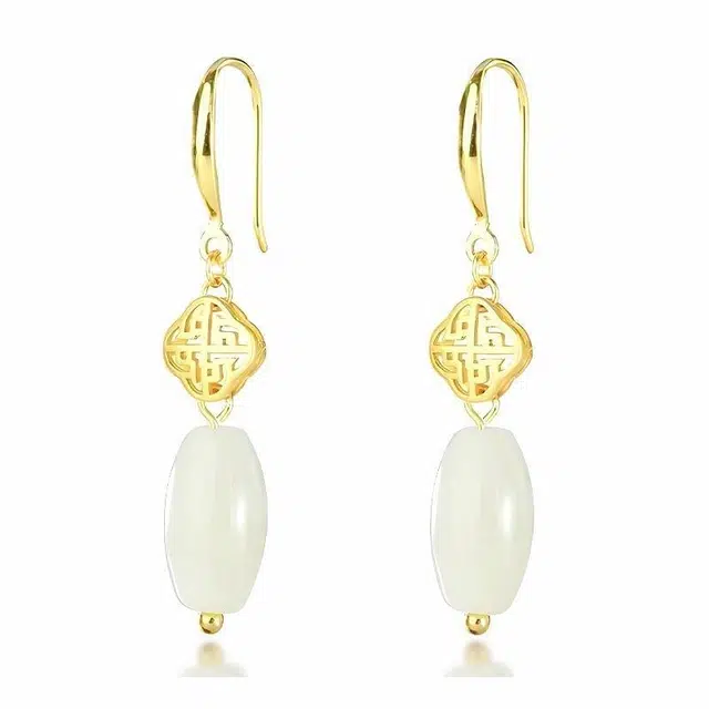 幸囍礼 和田玉万事如意复古水滴耳饰 优雅国潮温婉气质轻奢贵气耳坠 清冷风旗袍汉服古风配饰 耳环 青白玉 男女同款情侣款