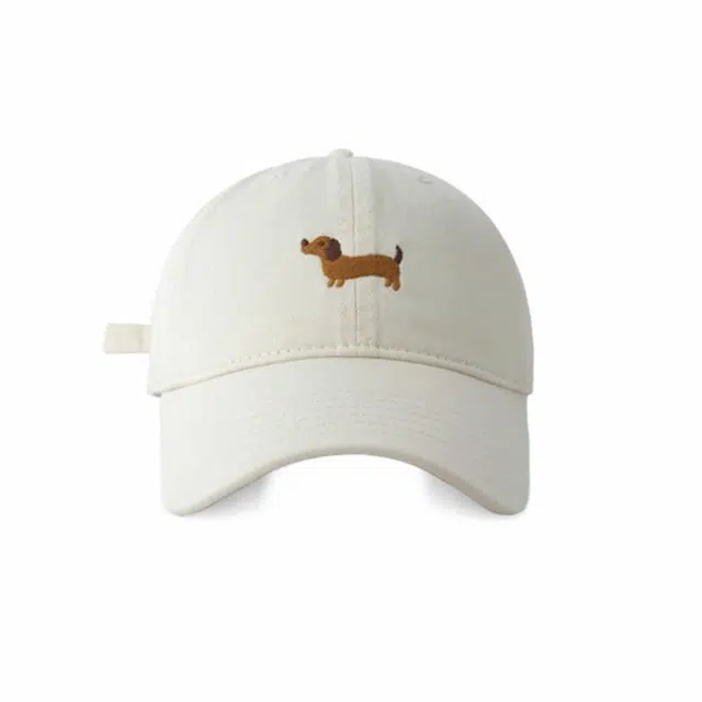 木林森 可爱卡通腊肠狗刺绣水洗棉 韩版时尚百搭软顶 棉 鸭舌帽 男女同款情侣款