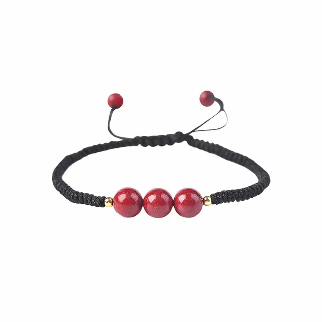 石在行 新中式国潮复古风好运民族风手工编绳 转运珠 可调节 朱砂 玉石手链 男女同款情侣款