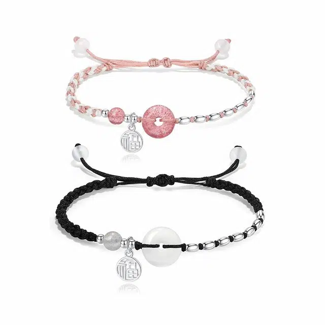 【吸金招米 吉祥守护】 银千惠 新中式本命年蛇年幸福圆满平安扣手腕链国风七粒米财源滚滚转运珠小众红绳编织 玛瑙 手链 男女同款情侣款