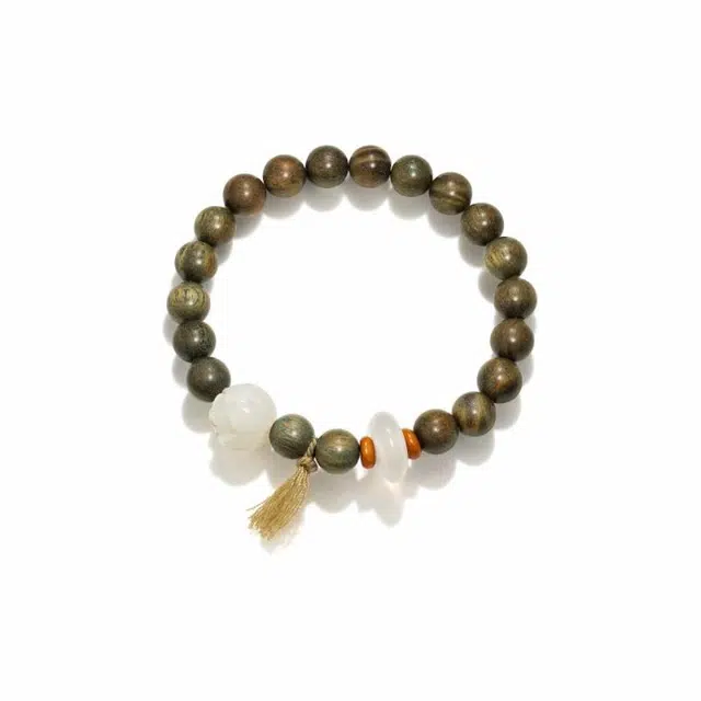 富珠汇 【拍一发二随机赠品】新中式国潮玛瑙平安扣转运珠文玩雕刻莲花好运莲莲尽显贵气吉祥富贵人造金星好运 绿檀 手串 男女同款情侣款