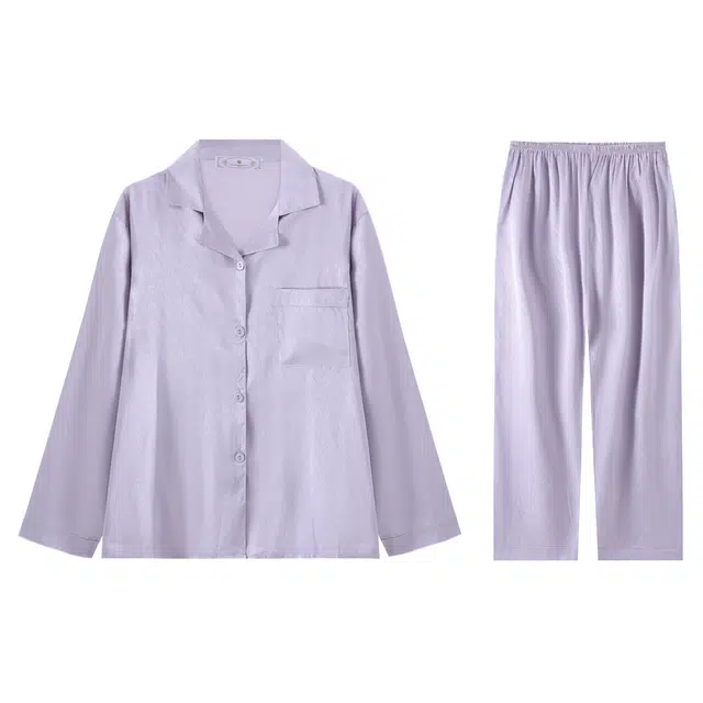 俏霓桐 轻奢简约高级凉感舒适长袖长裤可外穿睡衣套装 女款 薰衣草淡紫