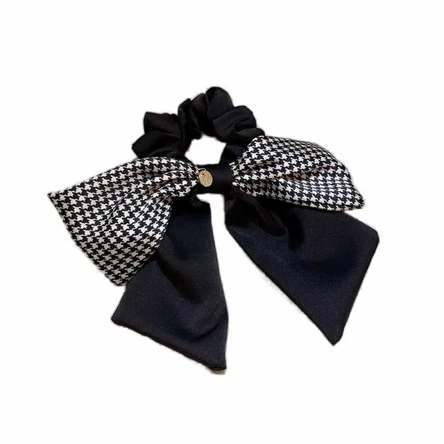 简应舒 复古格纹千格鸟蝴蝶结大肠飘带款 布 发圈 女款