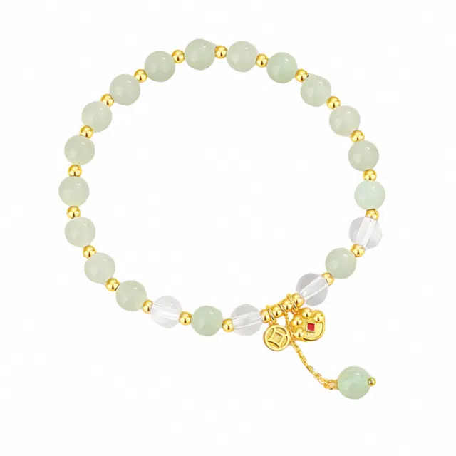 幸囍礼 聚八方财 新中式国潮古风小众设计 精致贵气温柔猫爪流苏转运珠 和田玉手串 青白玉 男女同款情侣款