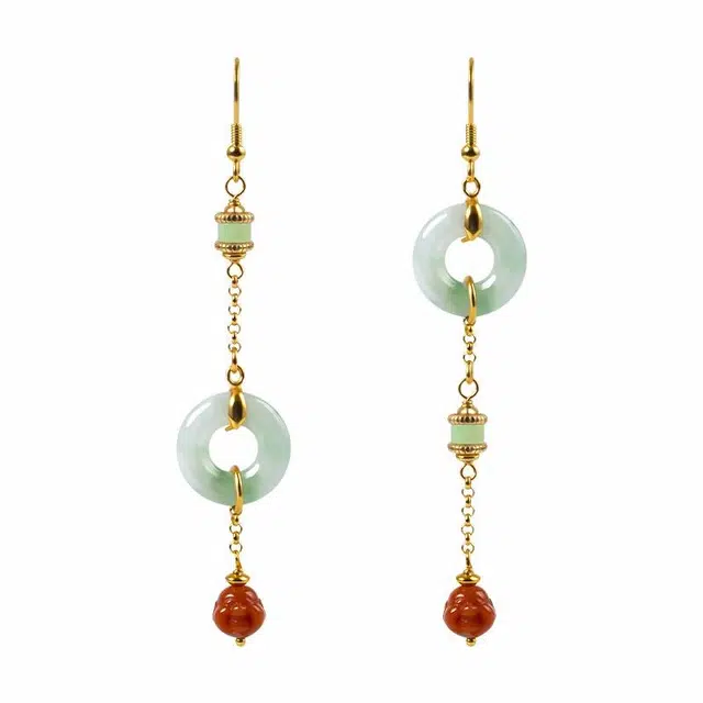 幸囍礼 平安扣佛公招财转运耳坠 精致轻奢高级感 国潮清冷风旗袍汉服修饰脸型耳坠 豆种 翡翠耳环 男女同款情侣款