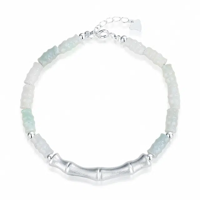 幸囍礼 竹报平安竹节手饰 足银玉竹节节高升新中式国风国潮清冷感珠串 小众轻奢设计感日常通勤百搭款首饰 豆种 翡翠手串 女款