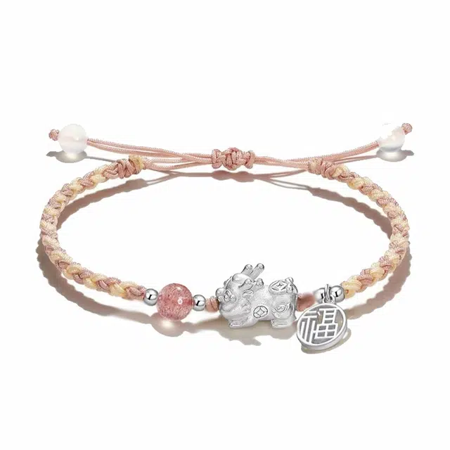 余笙情 好运连连 貔貅吞金兽 新中式福牌国潮转运珠时来运转 小众轻奢手工编制可调节转运珠 琉璃 手链 男女同款情侣款