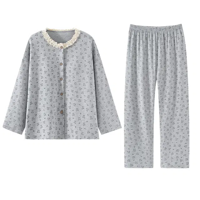 欧诗帛 简约可外穿休闲舒适长袖睡衣套装 女款 图片色