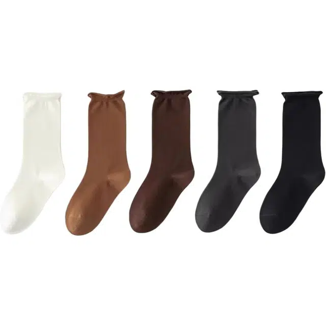 十三日季 舒适纯色透气柔软抑菌吸汗堆堆袜中筒袜 女款 组合装