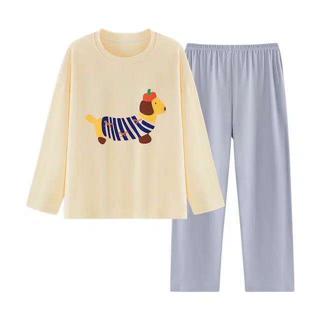 欧诗帛 简约可外穿可爱学生甜美带胸垫长袖家居服睡衣套装 女款 图片色